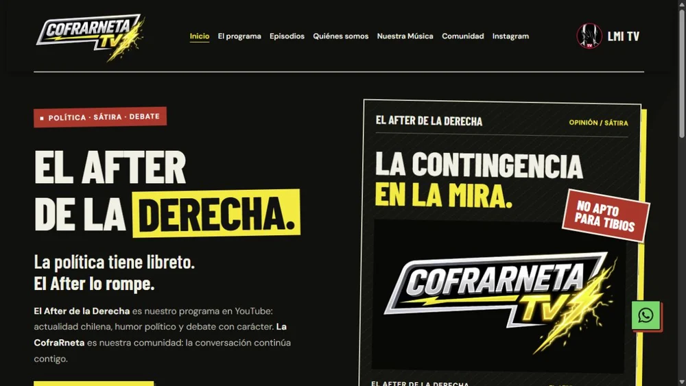 Vista del sitio de La CofraRneta TV y El After de la Derecha